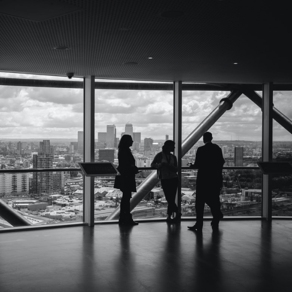 View of a city skyline from an office.