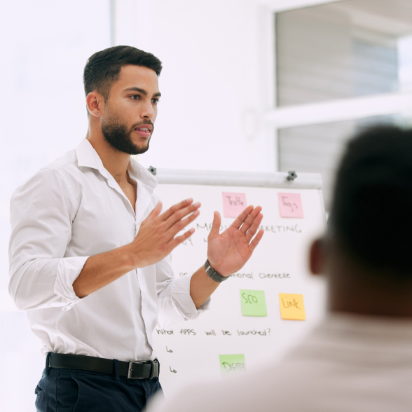 A presenter leading a meeting.