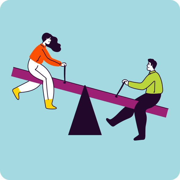 Illustration of two people on a seesaw.