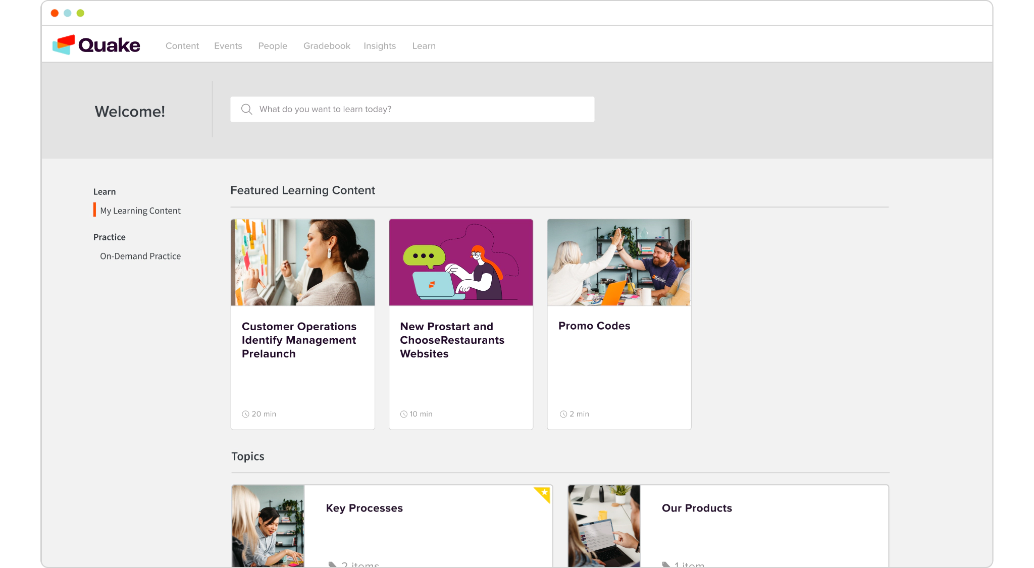 Screenshot of Learn tab in Lessonly by Seismic.
