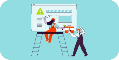 Illustration of two people working on a billboard