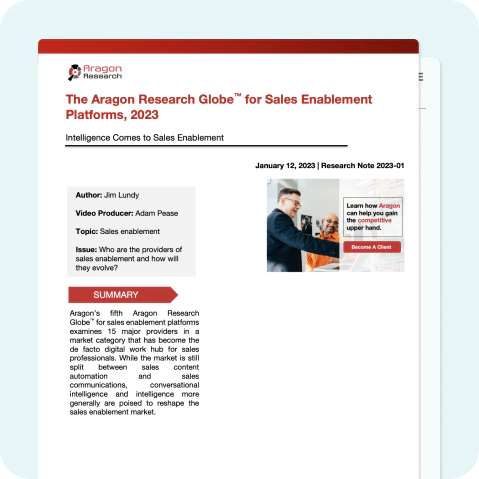 Screenshot of the cover of The Aragon Research Globe for Sales Enablement Platforms, 2023