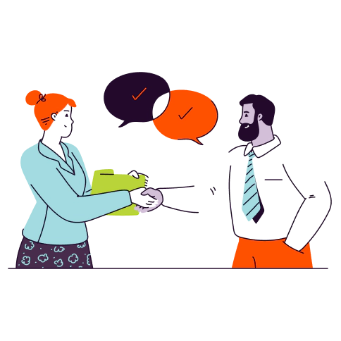 Illustration of two business people shaking hands.