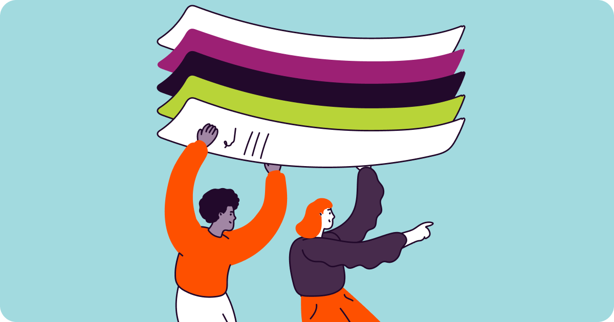 Illustration of two people carrying multiple documents